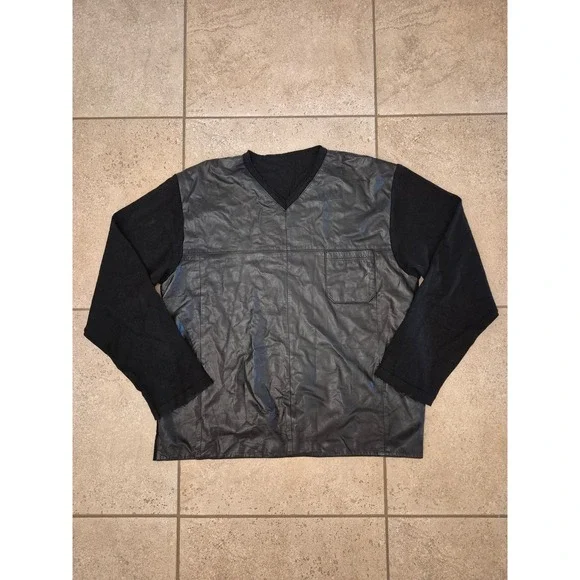 LANVIN Paris Leather-Front - Virgin Wool Sweater Back - V-Neck - XL